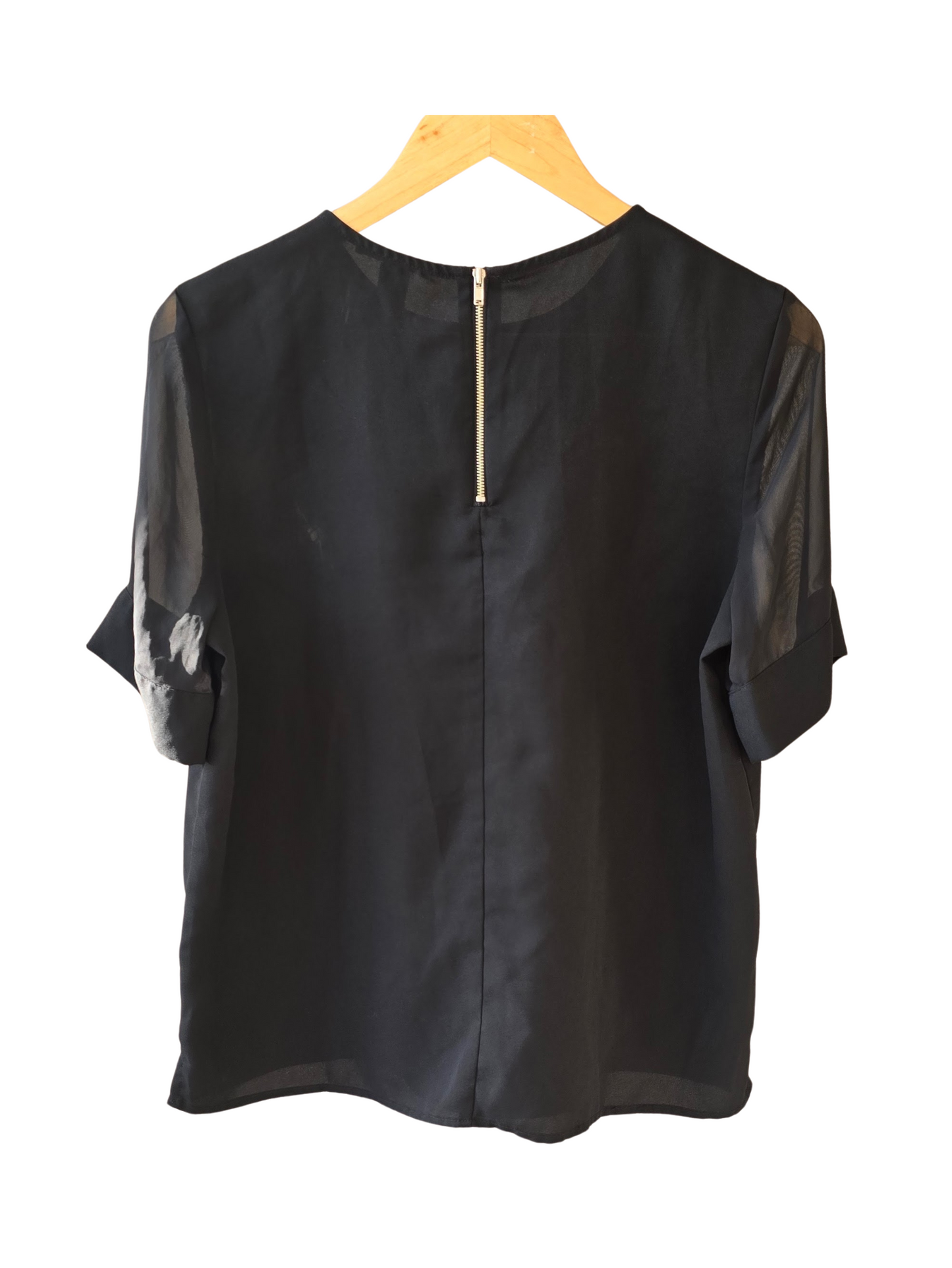 Blusa Forever 21, negra con mangas de gasa, talle L