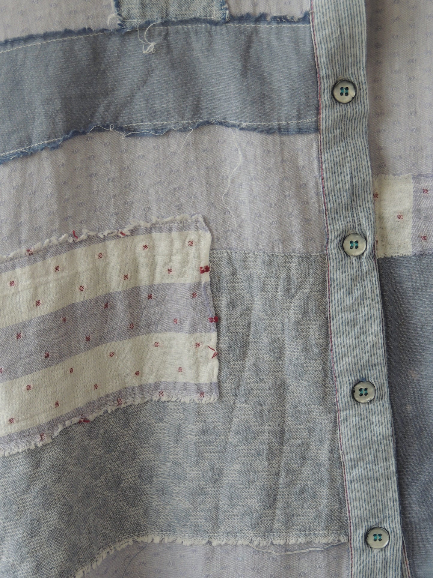 Camisa One September, tipo patchwork, celeste, talle P