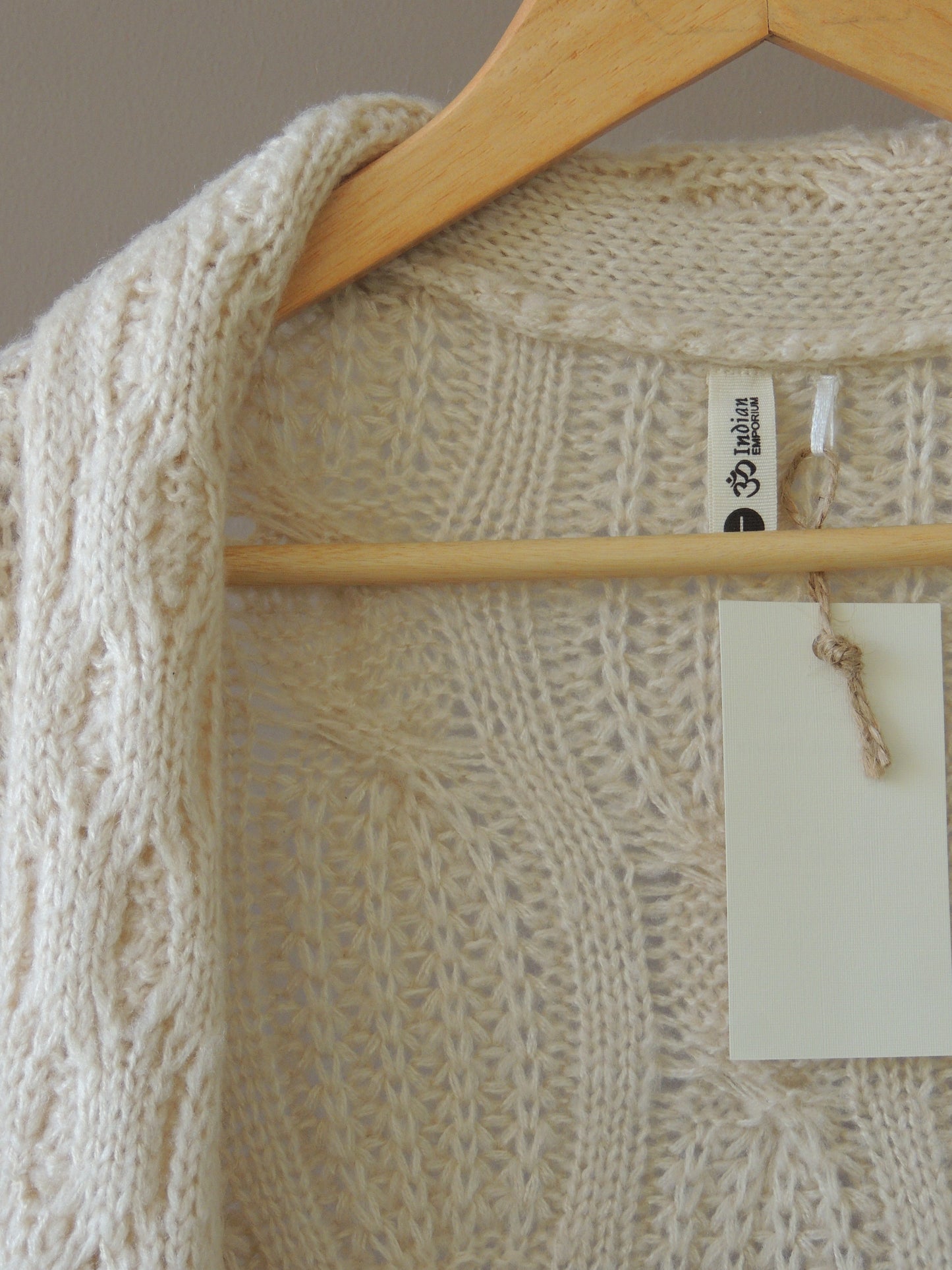 Saco tejido largo, Indian, color crudo, talle L